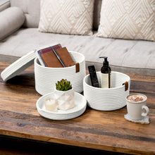 Load image into Gallery viewer, Set of Two Lidded Baskets - Ivory White