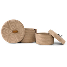 Load image into Gallery viewer, Set of Two Lidded Baskets - Jute Rope DENJA & CO