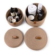 Load image into Gallery viewer, Set of Two Lidded Baskets - Jute Rope DENJA & CO