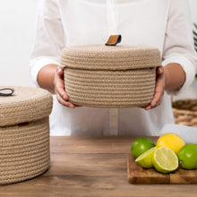 Load image into Gallery viewer, Set of Two Lidded Baskets - Jute Rope DENJA & CO