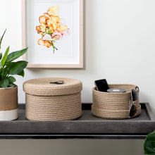 Load image into Gallery viewer, Set of Two Lidded Baskets - Jute Rope DENJA & CO