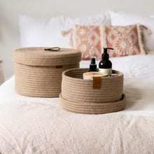 Load image into Gallery viewer, Set of Two Lidded Baskets - Jute Rope DENJA & CO