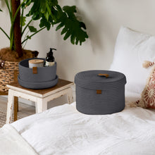 Load image into Gallery viewer, Set of Two Lidded Baskets - Dark Gray
