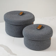 Load image into Gallery viewer, Set of Two Lidded Baskets - Dark Gray
